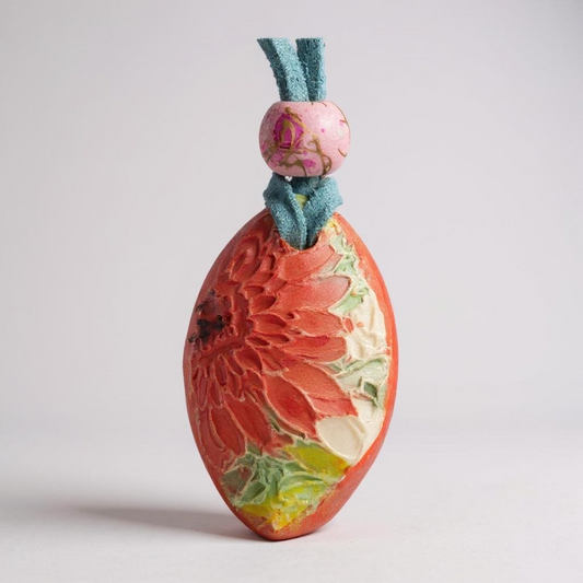 Ceramic pendant with Van Gogh Sunflower designed by Yoko d'Arnaud - Celsius Ceramics.