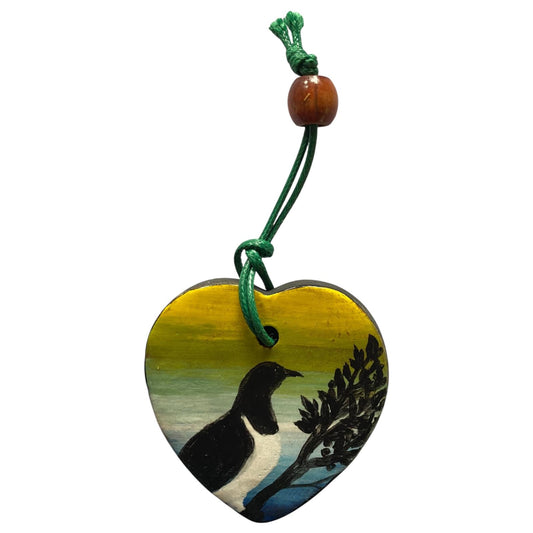 Small Artisan Ceramic Heart Decor with Tui Design - Unique New Zealand Souvenir