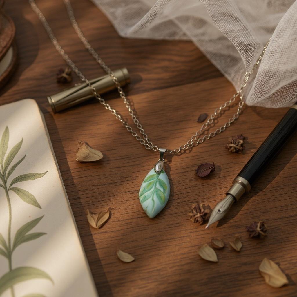 Kiwi Leaf Ceramic Pendant - Wabi Sabi Collection