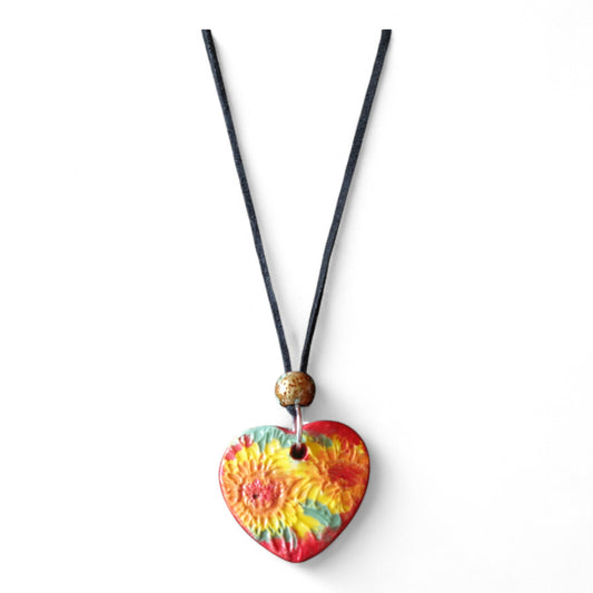 Ceramic pendant with Van Gogh Sunflower designed by Yoko d'Arnaud - Celsius Ceramics.