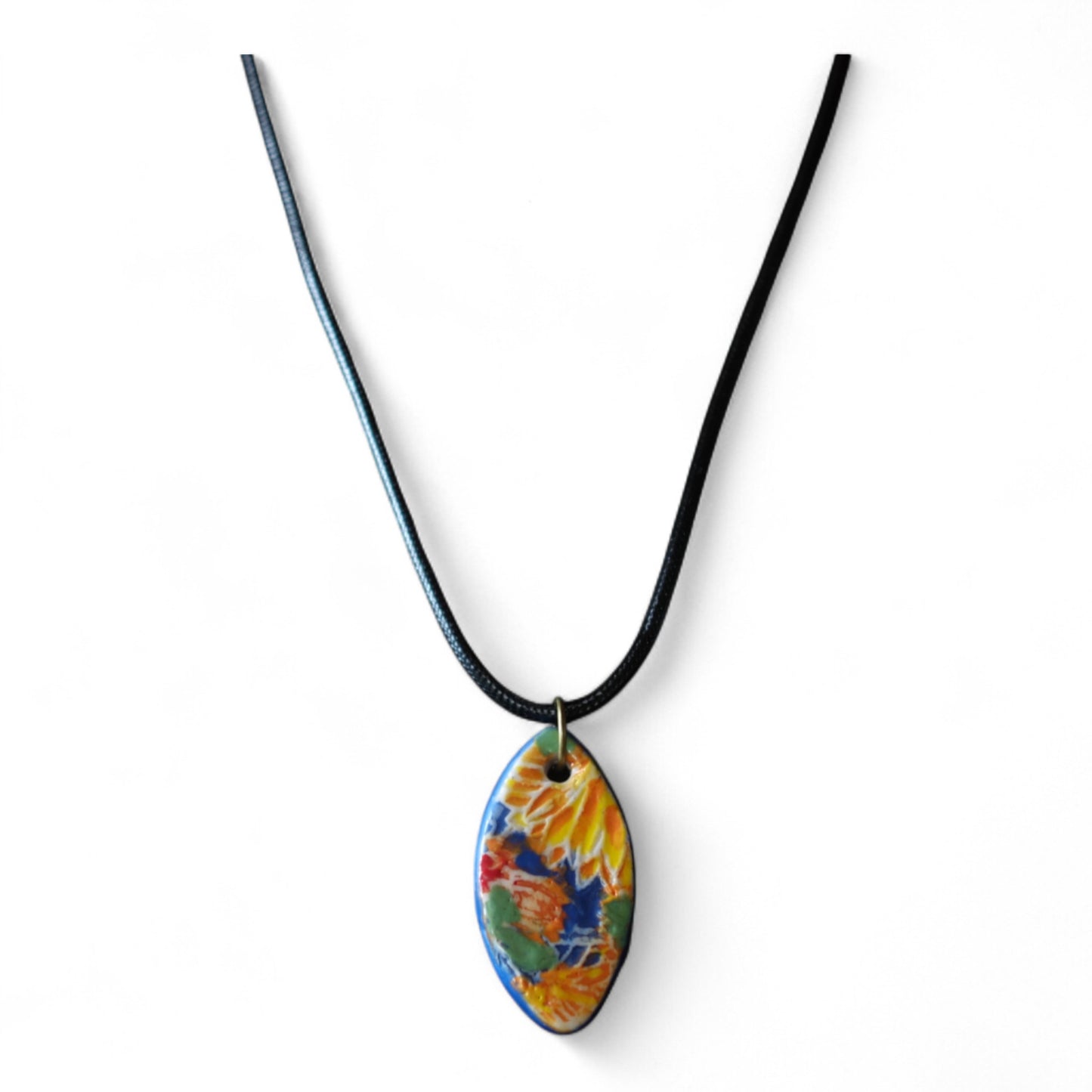 Ceramic pendant with Van Gogh Sunflower designed by Yoko d'Arnaud - Celsius Ceramics.