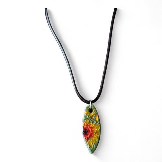 Ceramic pendant with Van Gogh Sunflower designed by Yoko d'Arnaud - Celsius Ceramics.