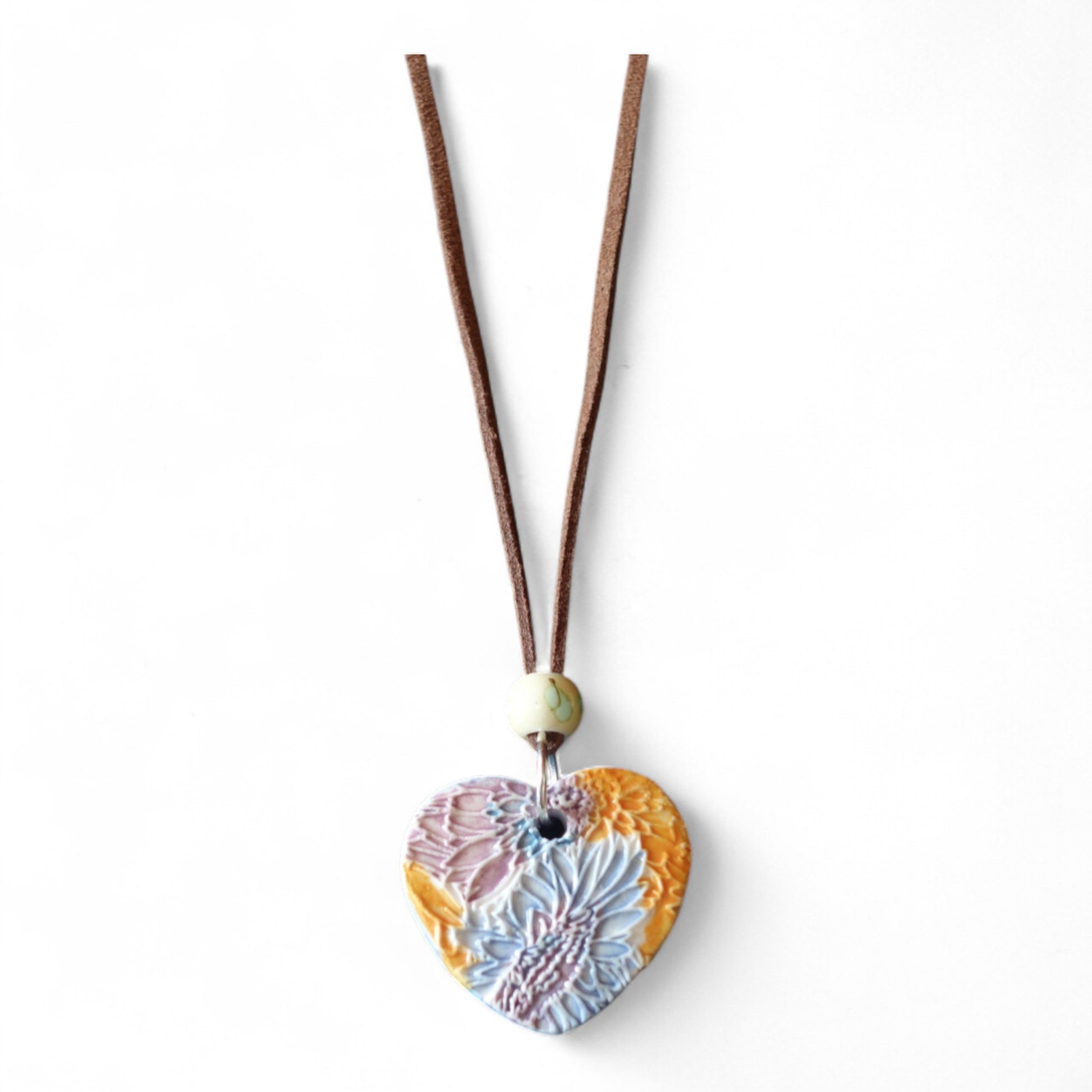 Ceramic pendant with Van Gogh Sunflower designed by Yoko d'Arnaud - Celsius Ceramics.