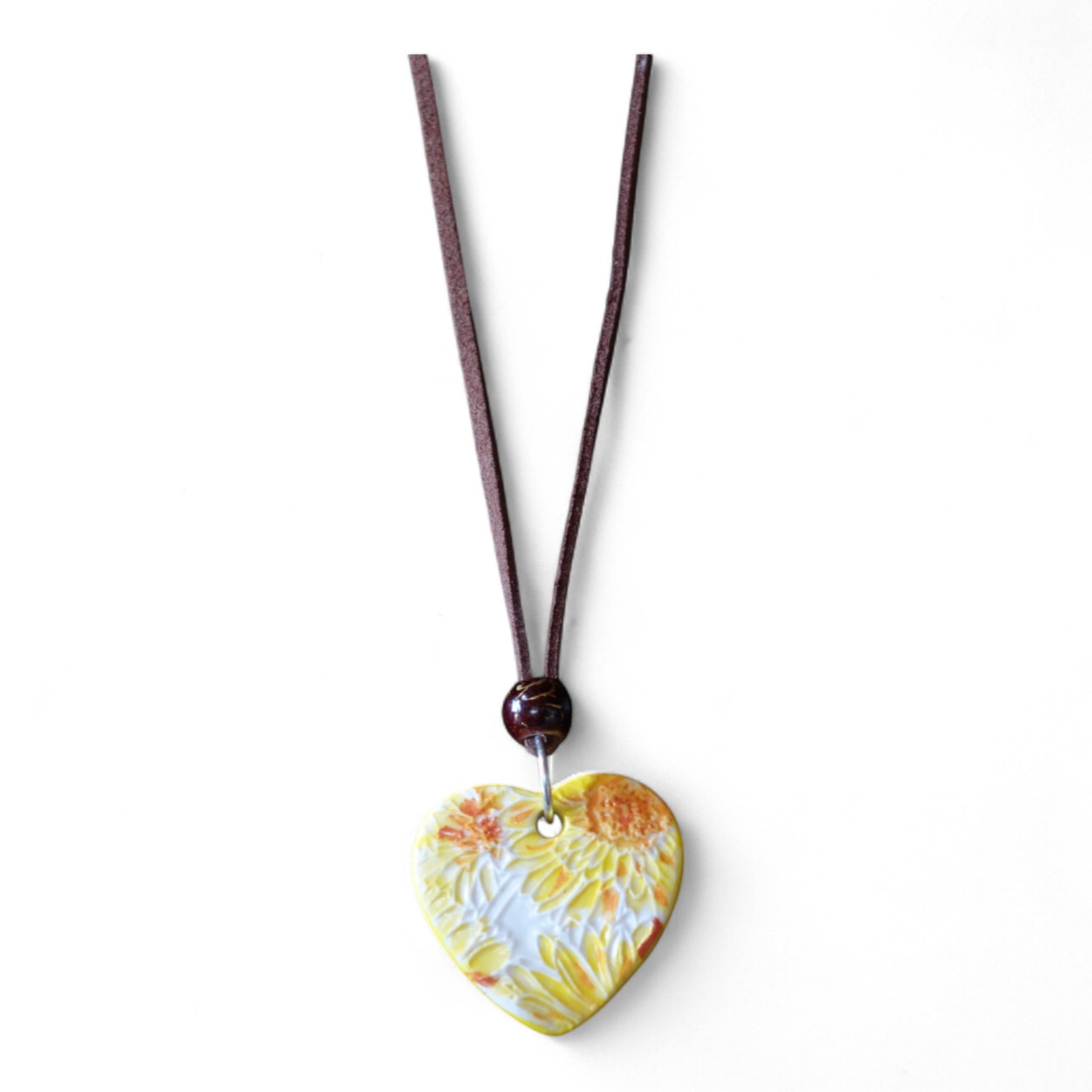 Ceramic pendant with Van Gogh Sunflower designed by Yoko d'Arnaud - Celsius Ceramics.