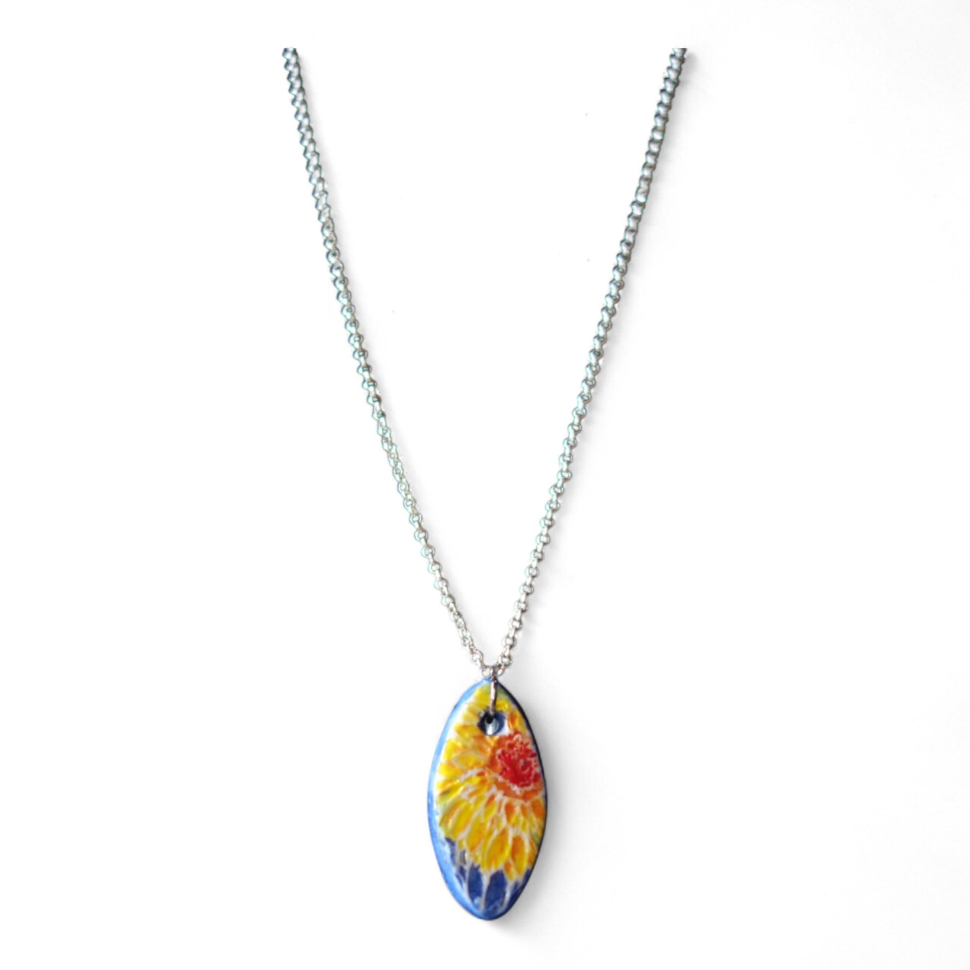 Ceramic pendant with Van Gogh Sunflower designed by Yoko d'Arnaud - Celsius Ceramics.