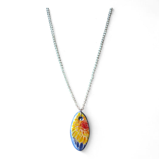 Ceramic pendant with Van Gogh Sunflower designed by Yoko d'Arnaud - Celsius Ceramics.