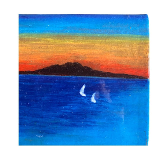 Ceramic tileshowing Rangitoto Auckland ladmark