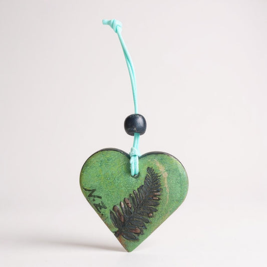 Ceramic Shaped Heart Showing Iconic New Zealand Silver Fern.