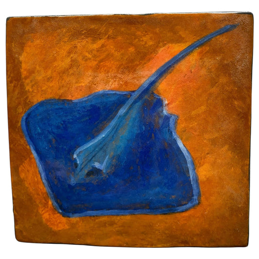 "Oceanic Glide" Hand-Painted Ceramic Tile - NZ Stingray Art