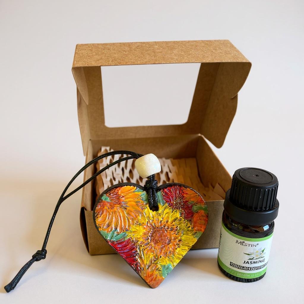 Terracotta Essential oild diffuser Heart-shaped floral pendant.
