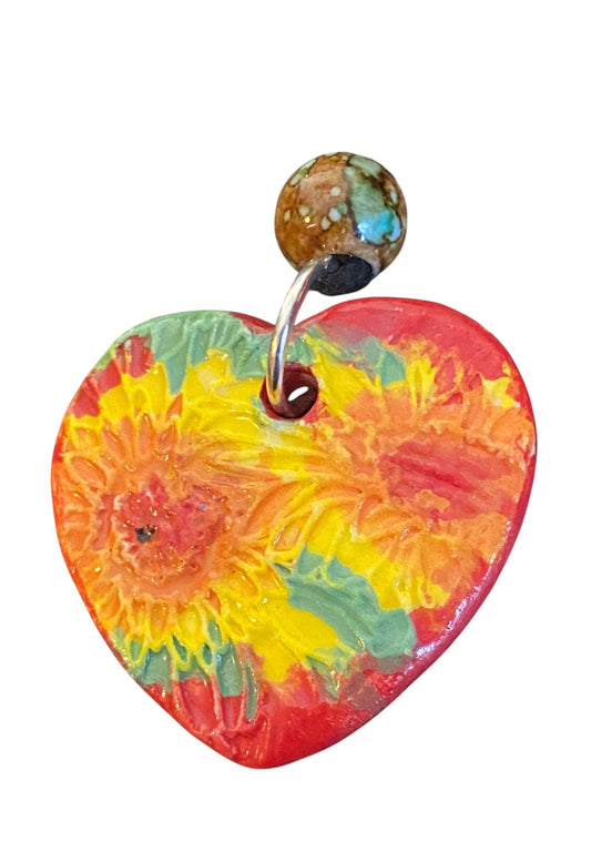 Ceramic pendant with Van Gogh Sunflower designed by Yoko d'Arnaud - Celsius Ceramics.