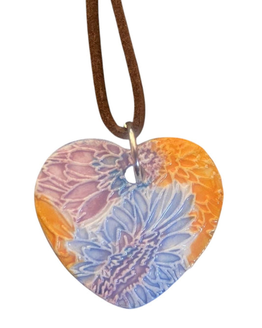 Ceramic pendant with Van Gogh Sunflower designed by Yoko d'Arnaud - Celsius Ceramics.