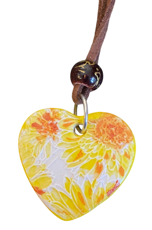 Ceramic pendant with Van Gogh Sunflower designed by Yoko d'Arnaud - Celsius Ceramics.