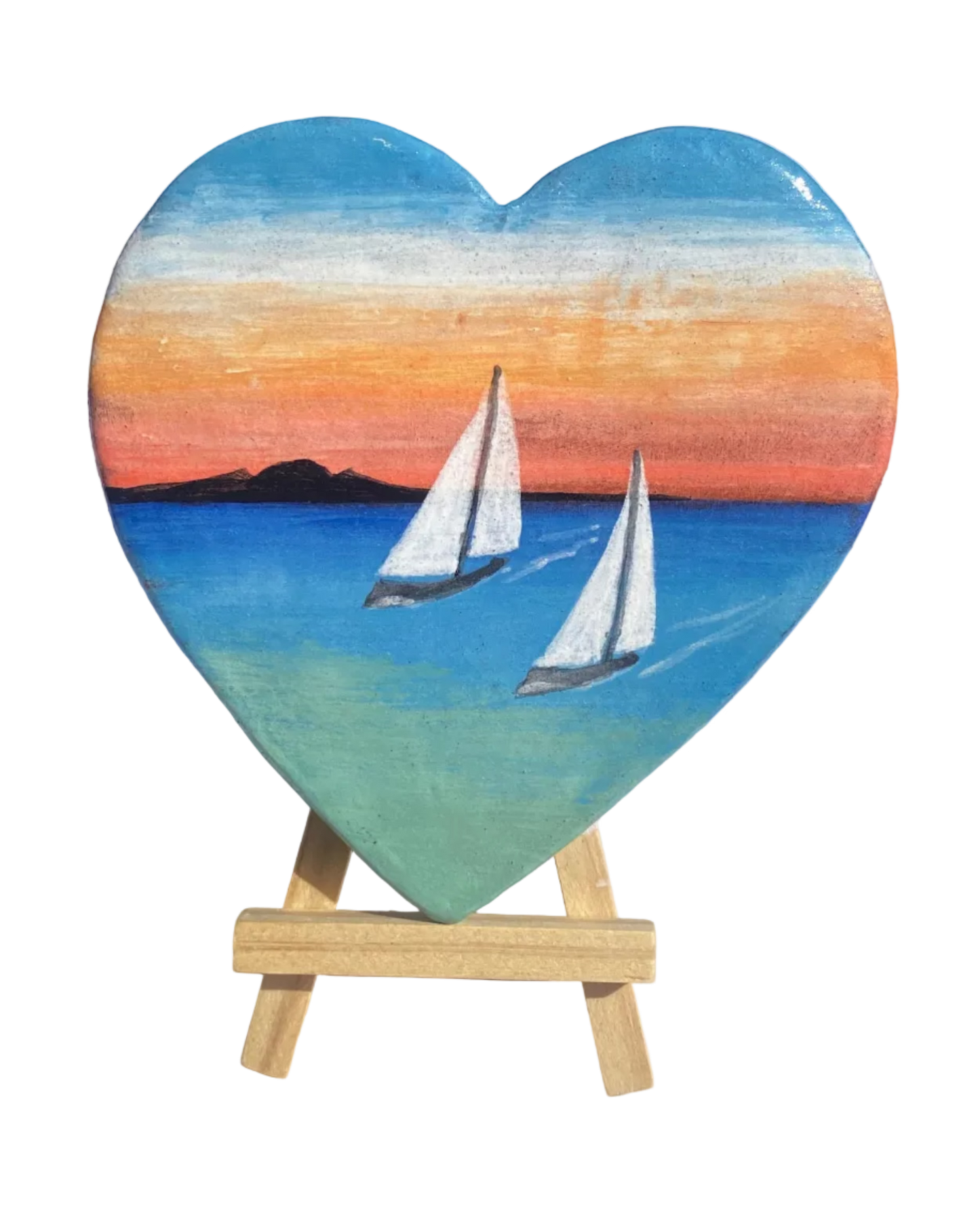 Hand decorated Sail boat and Rangitoto island Wall Art