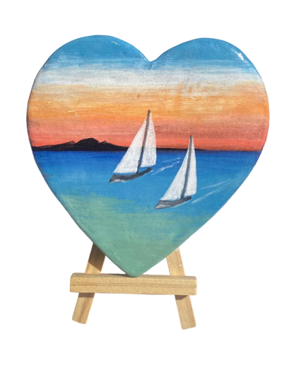 Hand decorated Sail boat and Rangitoto island Wall Art