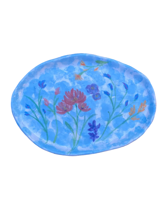 Blue back ground Flower Garden Plate / Wall Hanger