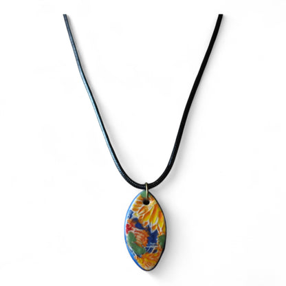 Ceramic pendant with Van Gogh Sunflower designed by Yoko d'Arnaud - Celsius Ceramics.
